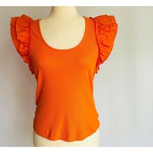 Marie Oliver Anna Tangerine Ruffle Sleeve Top Size S Small
